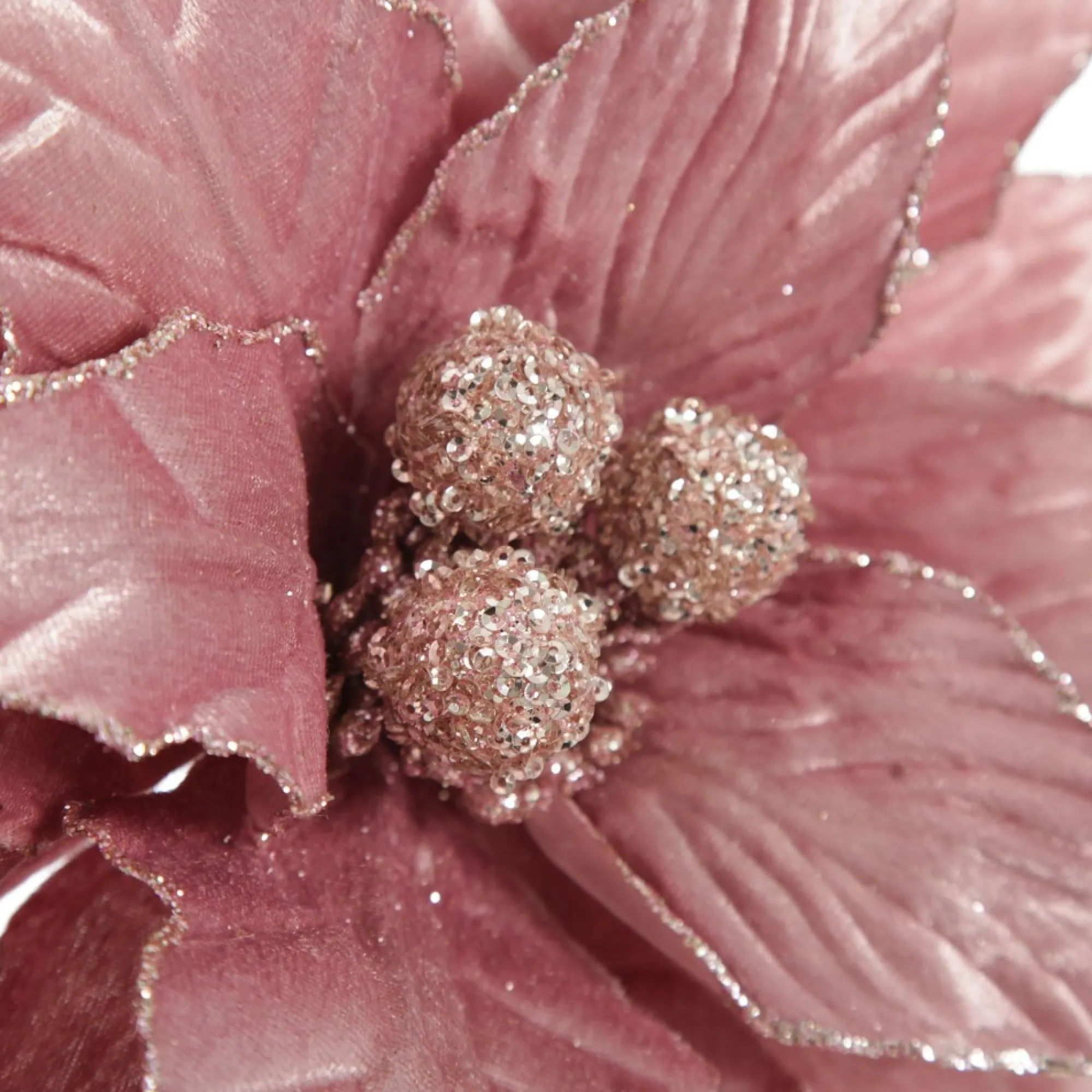 Large Pink Poinsettia Flower Stem with Glitter Trim Discount