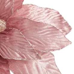 Large Pink Poinsettia Flower Stem with Glitter Trim Discount