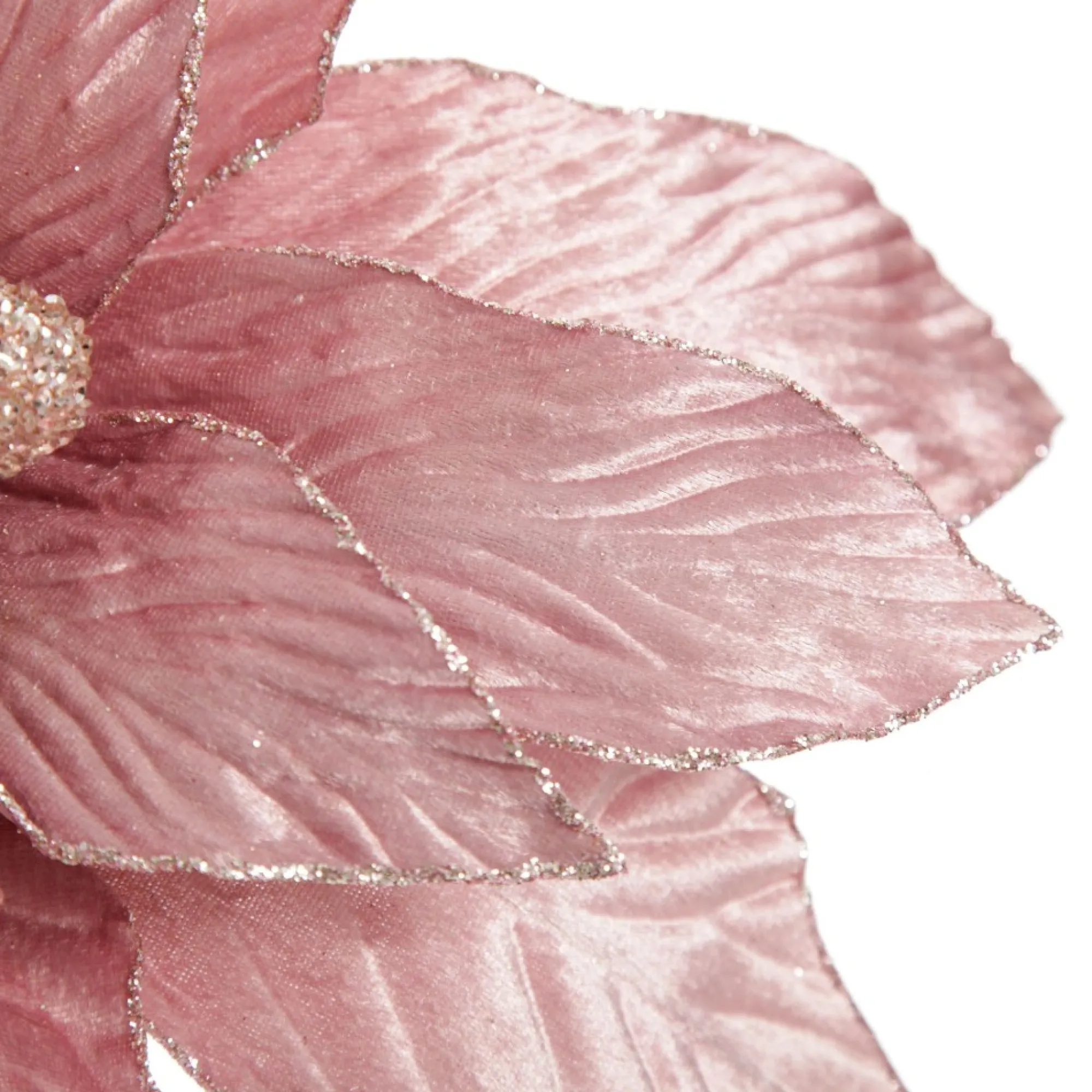 Large Pink Poinsettia Flower Stem with Glitter Trim Discount