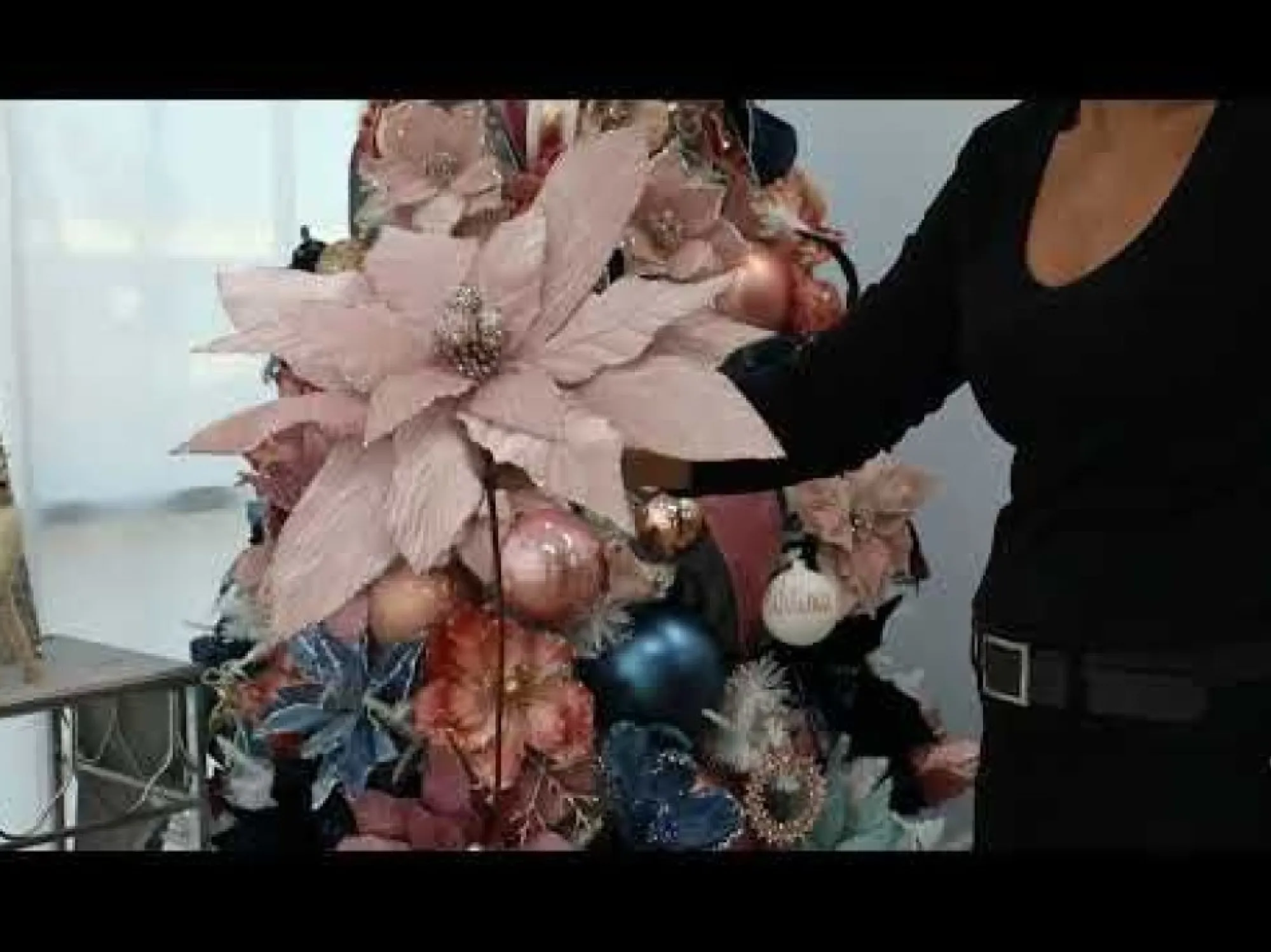 Large Pink Poinsettia Flower Stem with Glitter Trim Discount