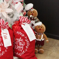 Large Plush Stretch Leg Gingerbread with Santa Hat Christmas Ornament Cheap