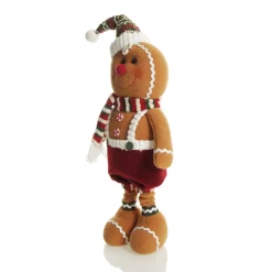Large Plush Stretch Leg Gingerbread with Santa Hat Christmas Ornament Cheap