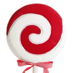 Large Red and White Velvet Swirl Lollipop Christmas Pick Outlet