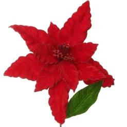 Large Red Poinsettia Flower Pick with Red Glitter Trim Store