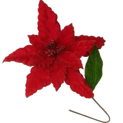 Large Red Poinsettia Flower Pick with Red Glitter Trim Store