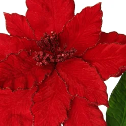 Large Red Poinsettia Flower Pick with Red Glitter Trim Store