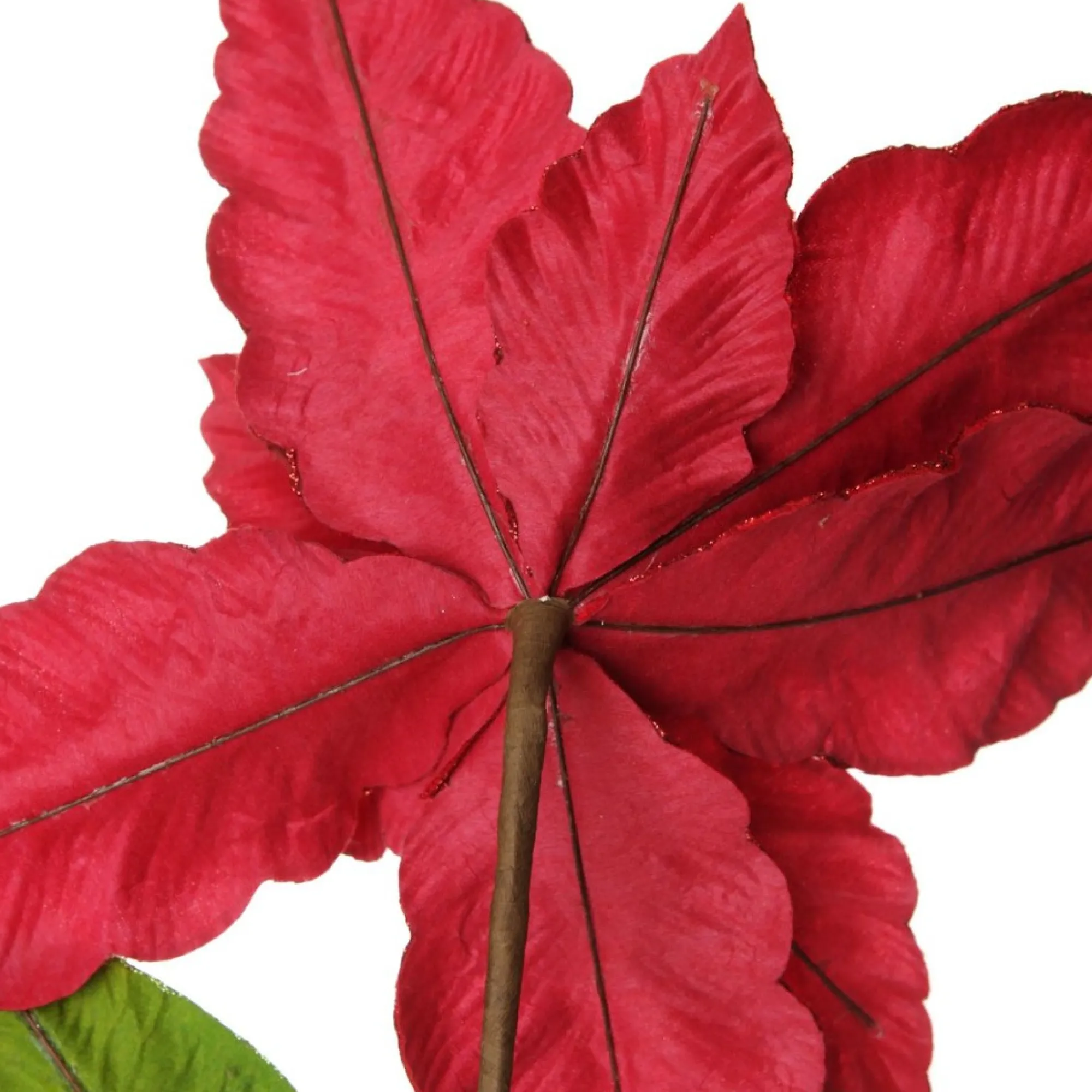 Large Red Poinsettia Flower Pick with Red Glitter Trim Store