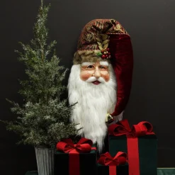 Large Santa Head with Burgundy Hat Christmas Wall Hanging Discount