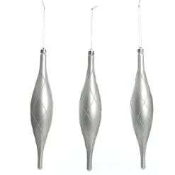 Large SIlver Christmas Long Drop Decoration - Set of 3 Hot
