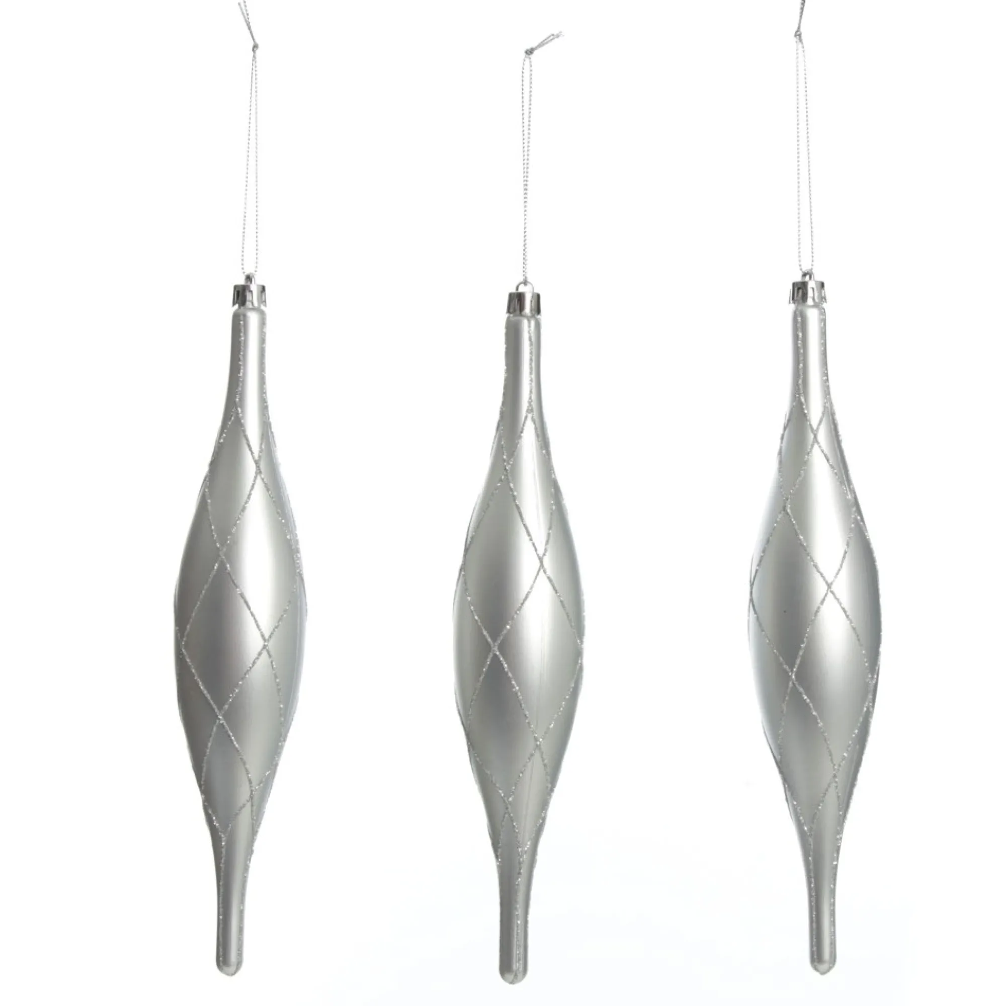 Large SIlver Christmas Long Drop Decoration - Set of 3 Hot