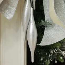 Large SIlver Christmas Long Drop Decoration - Set of 3 Hot