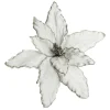 Large White Poinsettia Flower Pick with Silver Glitter Trim Cheap