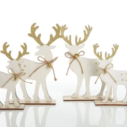 Large White Wood Deers with Gold Glitter Ornaments -Set of 2 Flash Sale
