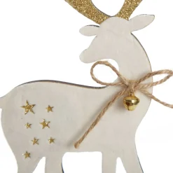Large White Wood Deers with Gold Glitter Ornaments -Set of 2 Flash Sale