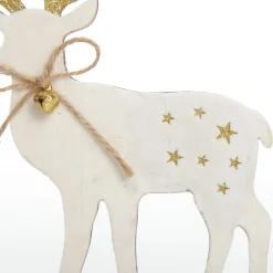 Large White Wood Deers with Gold Glitter Ornaments -Set of 2 Flash Sale