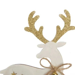 Large White Wood Deers with Gold Glitter Ornaments -Set of 2 Flash Sale