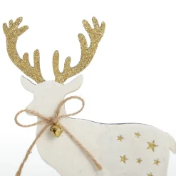 Large White Wood Deers with Gold Glitter Ornaments -Set of 2 Flash Sale