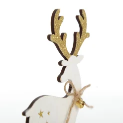 Large White Wood Deers with Gold Glitter Ornaments -Set of 2 Flash Sale