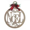 Laser Cut Noel Plywood Hanging Christmas Bauble Tartan bow Cheap
