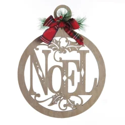 Laser Cut Noel Plywood Hanging Christmas Bauble Tartan bow Cheap