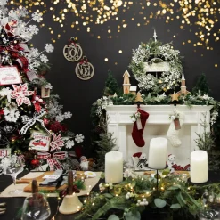 Laser Cut Noel Plywood Hanging Christmas Bauble Tartan bow Cheap