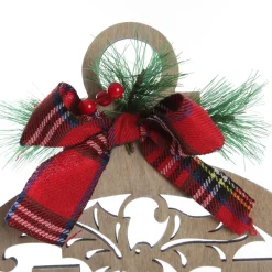 Laser Cut Noel Plywood Hanging Christmas Bauble Tartan bow Cheap