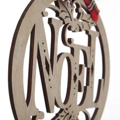 Laser Cut Noel Plywood Hanging Christmas Bauble Tartan bow Cheap