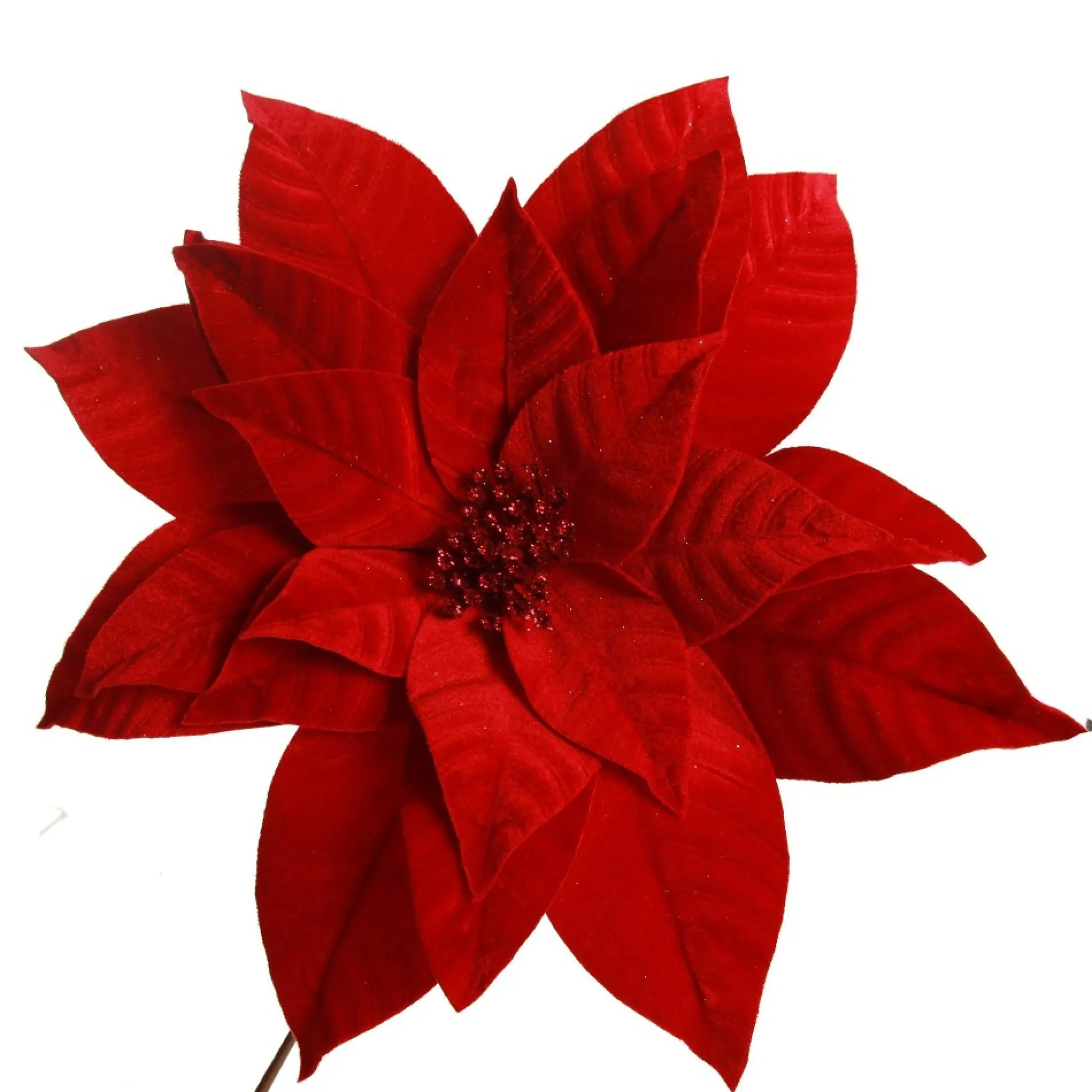 Layered Red Velvet Poinsettia Flower Stem Hot