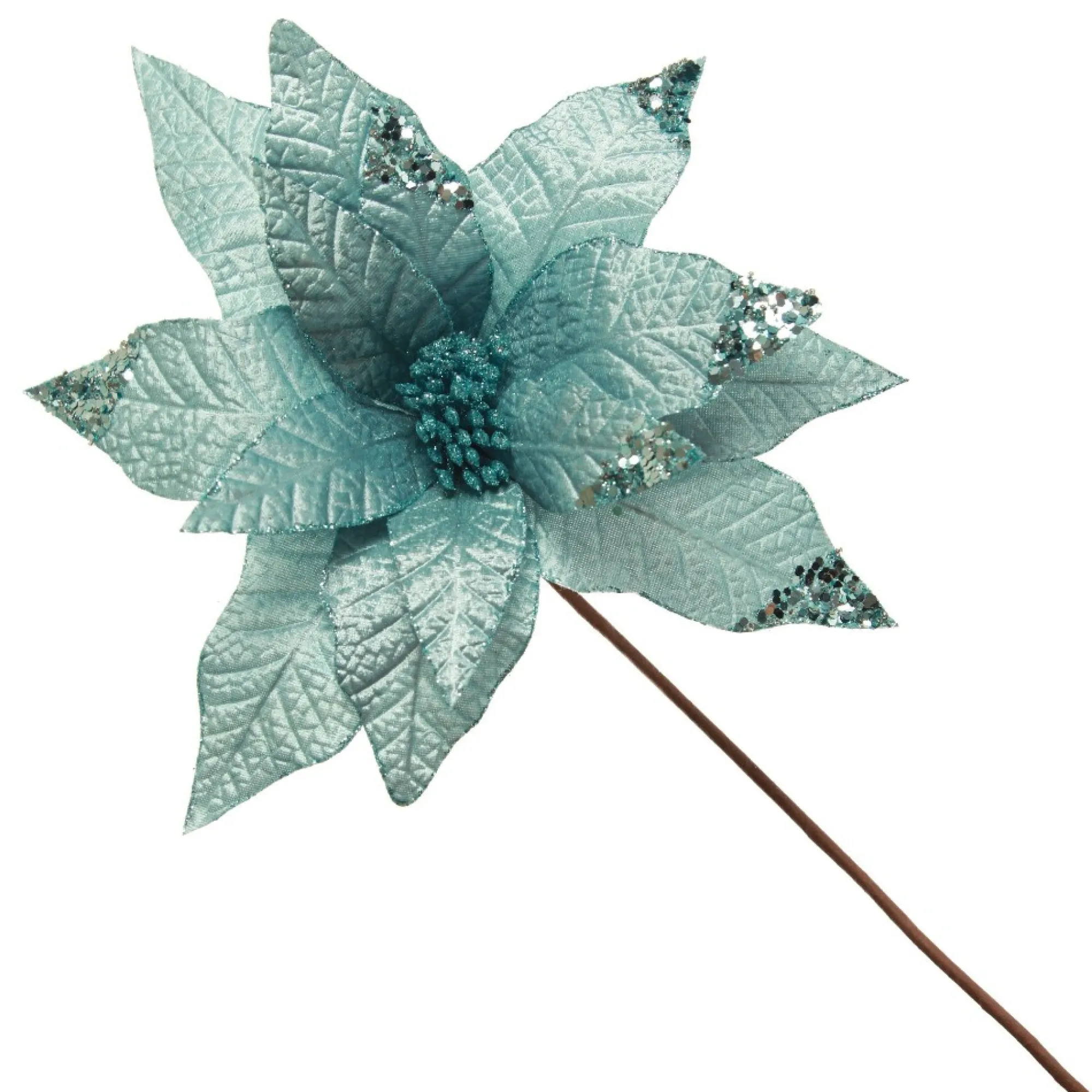 Leather Look Blue Poinsettia Flower Stem Discount