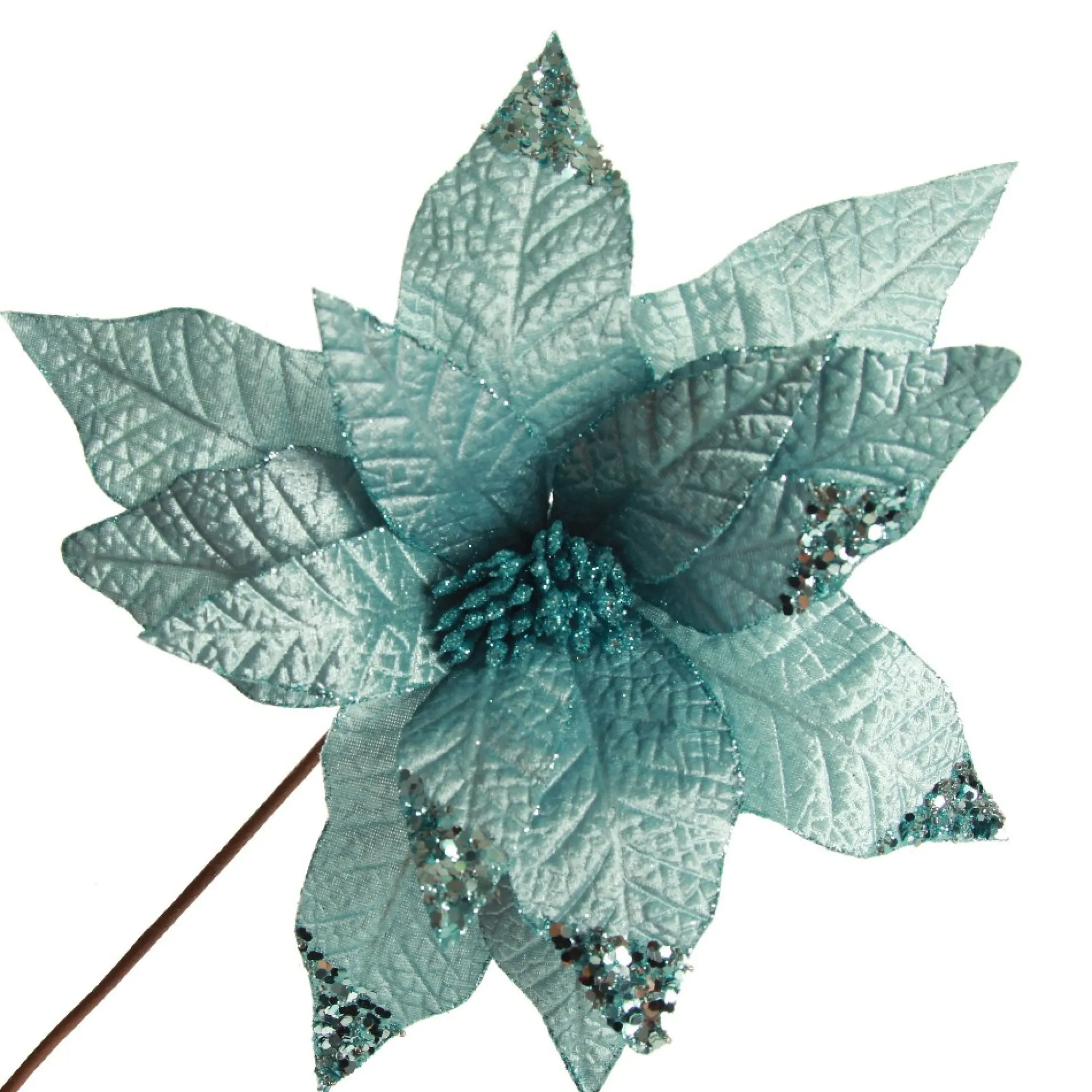 Leather Look Blue Poinsettia Flower Stem Discount