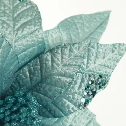 Leather Look Blue Poinsettia Flower Stem Discount