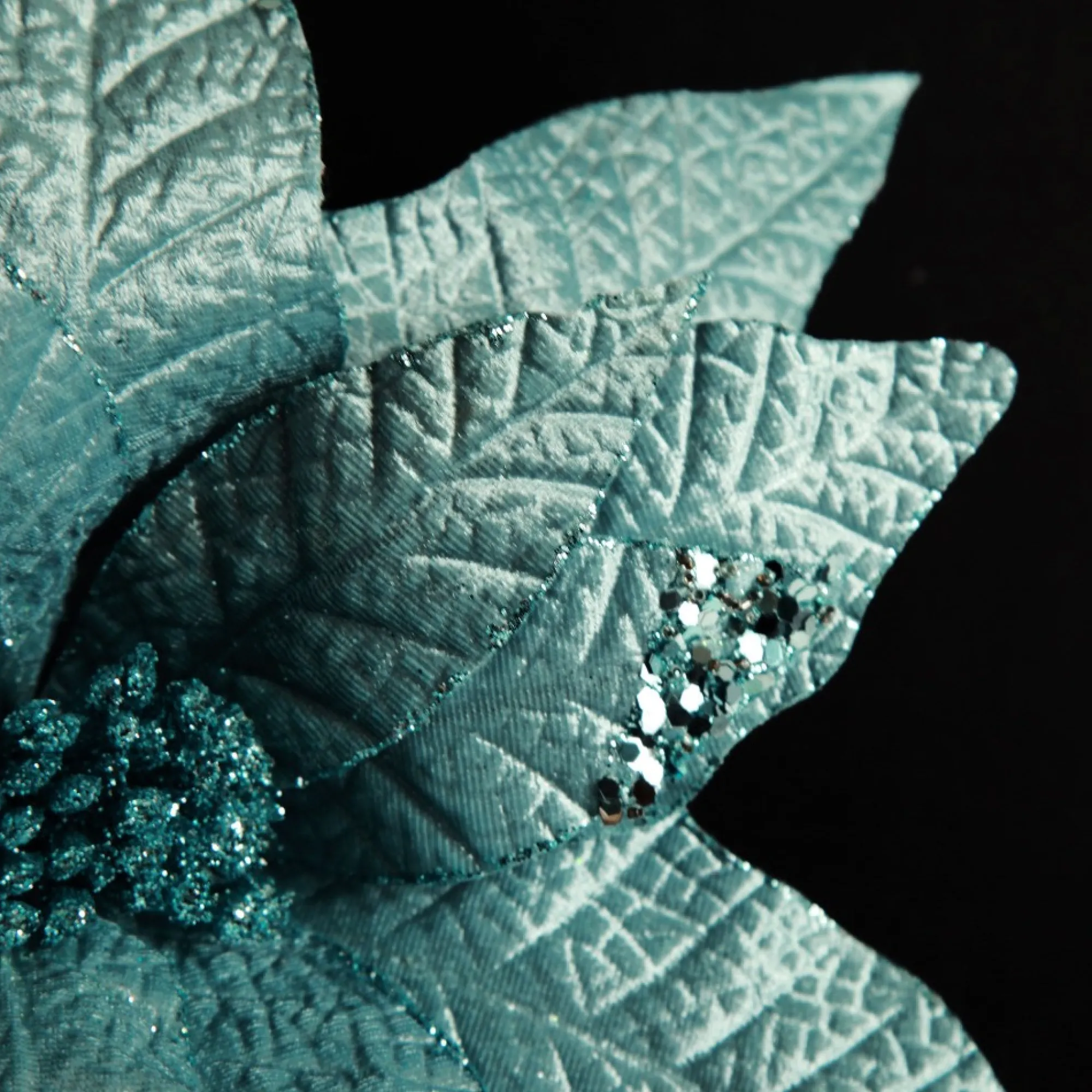 Leather Look Blue Poinsettia Flower Stem Discount