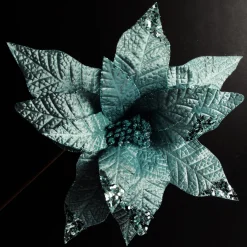 Leather Look Blue Poinsettia Flower Stem Discount
