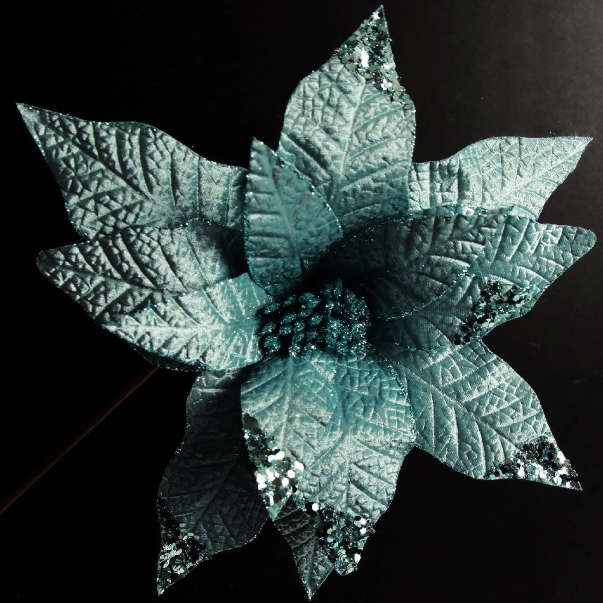 Leather Look Blue Poinsettia Flower Stem Discount