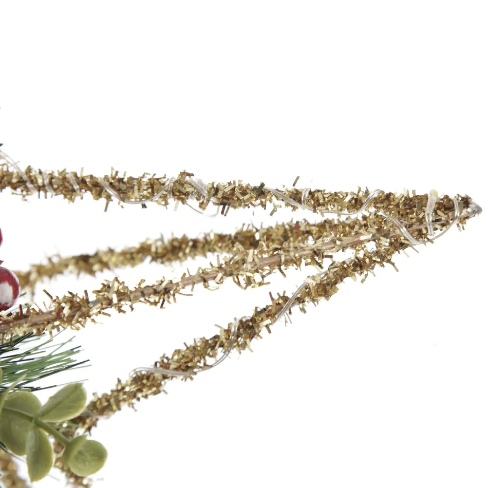 Lightup Champagne Tinsel Wire 3D Star Tree Topper with Cone and Berry Fashion