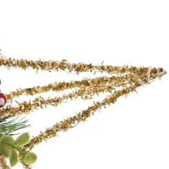 Lightup Gold Tinsel Wire 3D Star Tree Topper with Cone and Berry Best Sale