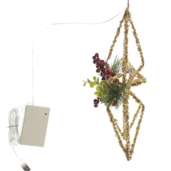 Lightup Gold Tinsel Wire 3D Star Tree Topper with Cone and Berry Best Sale