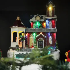 Lightup Musical Large Red Winter House Christmas Ornament Clearance