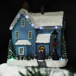 Lightup Musical Snowcapped Blue House Christmas Ornament Best Sale