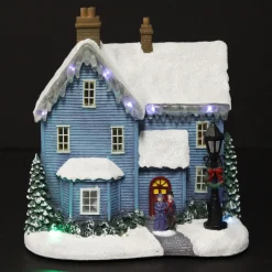 Lightup Musical Snowcapped Blue House Christmas Ornament Best Sale