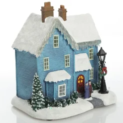 Lightup Musical Snowcapped Blue House Christmas Ornament Best Sale
