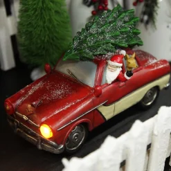 Lightup Santa in Car with Christmas Tree on Roof Ornament Best