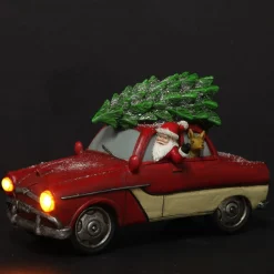 Lightup Santa in Car with Christmas Tree on Roof Ornament Best