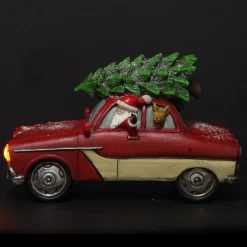 Lightup Santa in Car with Christmas Tree on Roof Ornament Best