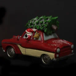 Lightup Santa in Car with Christmas Tree on Roof Ornament Best