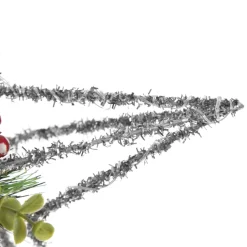Lightup Silver Tinsel Wire 3D Star Tree Topper with Cone and Berry Hot