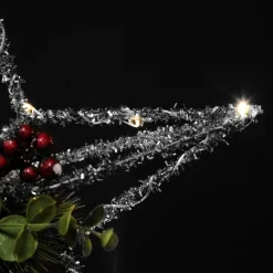 Lightup Silver Tinsel Wire 3D Star Tree Topper with Cone and Berry Hot