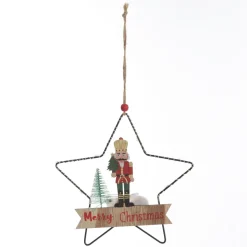 Lightup Wire Star Hanging Christmas Ornament with Nutcracker Holding Tree Flash Sale