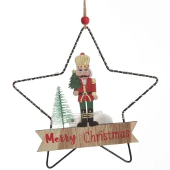 Lightup Wire Star Hanging Christmas Ornament with Nutcracker Holding Tree Flash Sale