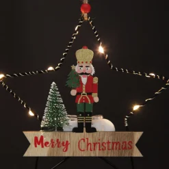 Lightup Wire Star Hanging Christmas Ornament with Nutcracker Holding Tree Flash Sale